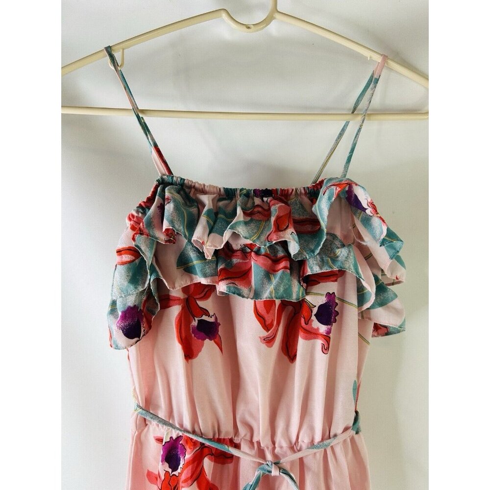 VTG 70s Hawaiian Floral Frilly Ruffled Sun Dress Rockabilly Preppy - Picture 2 of 8